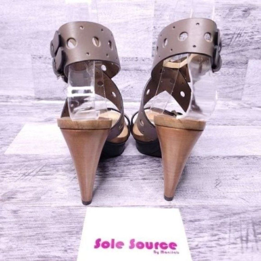 Tod's Cut Out Buckle Strap Leather Heeled Sandal Gray sz 35 Women's sz 5 - Picture 5 of 7